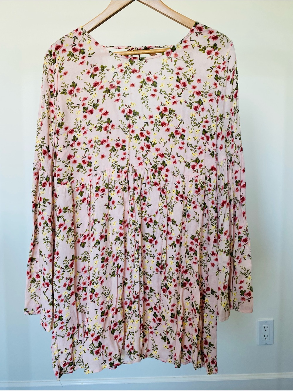 Forever 21 Pink Floral Babydoll Tunic with Red & Green Accents